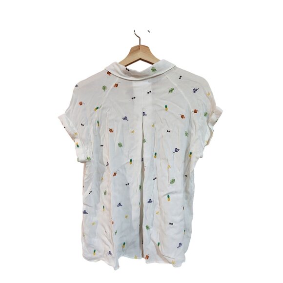 Rails Womens Button-Down Shirt With Tropical Print Short Sleeves Cotton Beach Da - Picture 2 of 3
